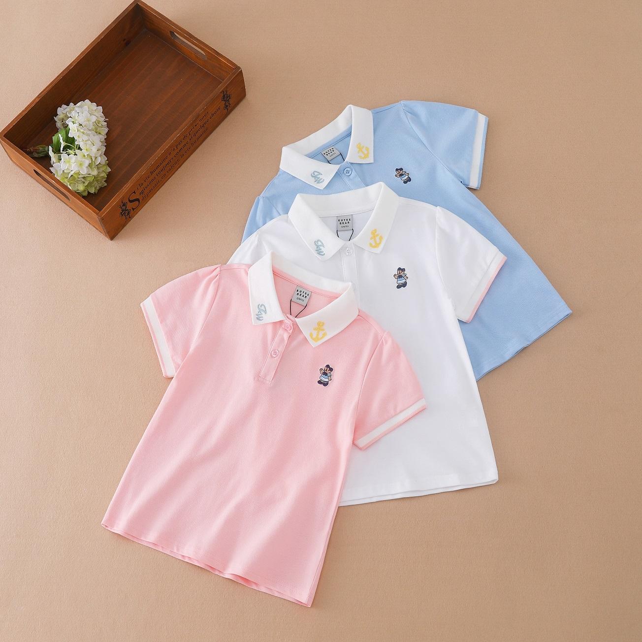 

Детская рубашка-поло с короткими рукавами для девочек в консервативном стиле, хлопковая одежда с отложным воротником для детей 4–12 лет, летние детские повседневные футболки