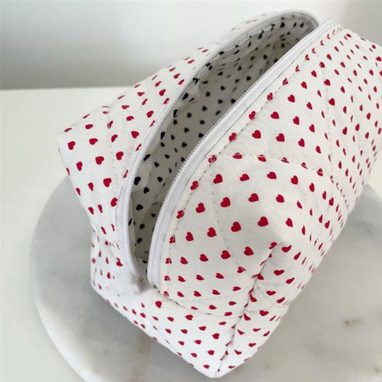 Kosmetická taštička Velkokapacitní Zapínání na zip Potisk srdce Bavlněná Prošívaná Přenosná Lehká rtěnka Obočí Tužka štětec na make-up Cestovní pouzdro na make-up