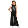 Sprankelende Metallic & Mesh Dans Jumpsuit voor Meisjes: Hoge Hals Mouwloos met Gerimpeld Bovenlijf & Wijdvallende Broek voor het Podium