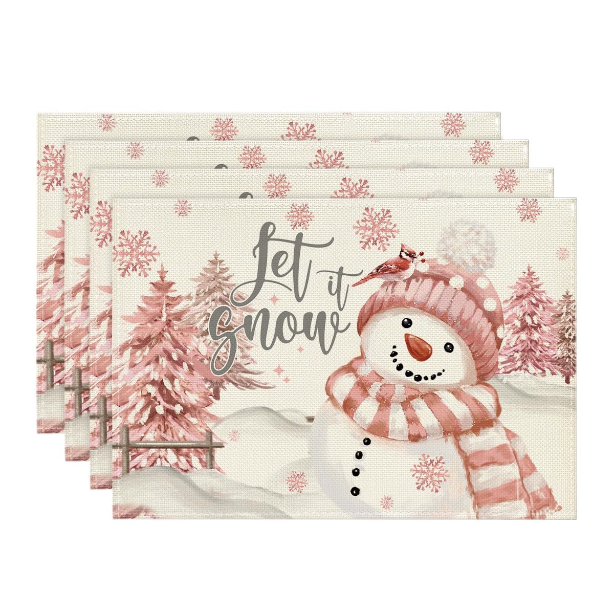 

Christmas Snowman Snowflakes Wedge Shape Placemats for Round Table Set of 4, Let It Snow Winter Seasonal Kitchen Dining Table Decoration for Indoor Pa 12 x 18 , Rectangular 4 Pcs