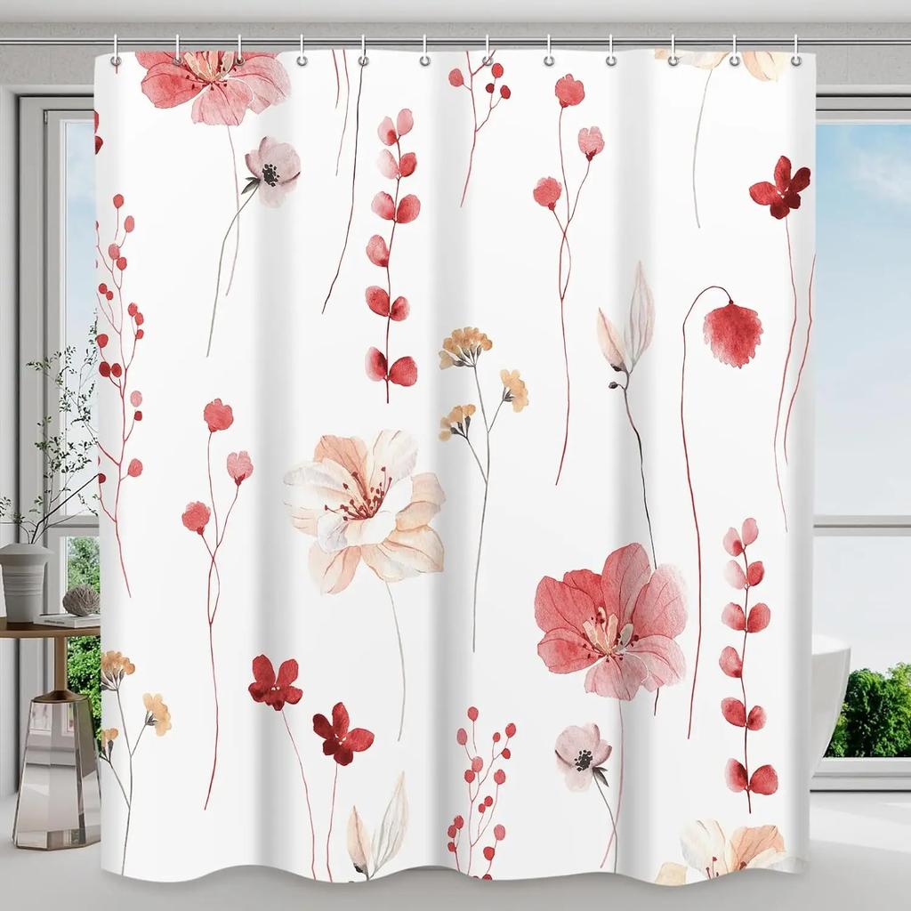Aquarell Blumiges Duschvorhang Frühling Salbei Blumig Botanisch Vorhang Polyester Stoff Duschvorhang Badezimmer Dekoration Mit Haken