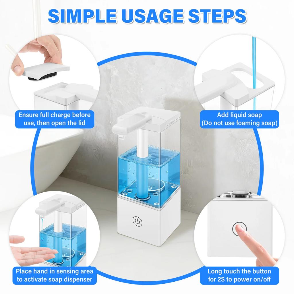 Automatic Soap Dispenser Touchless USB Rechargeable Smart Hand Sanitizer Body Wash Shampoo Applicable To Kitchen And Bathroom