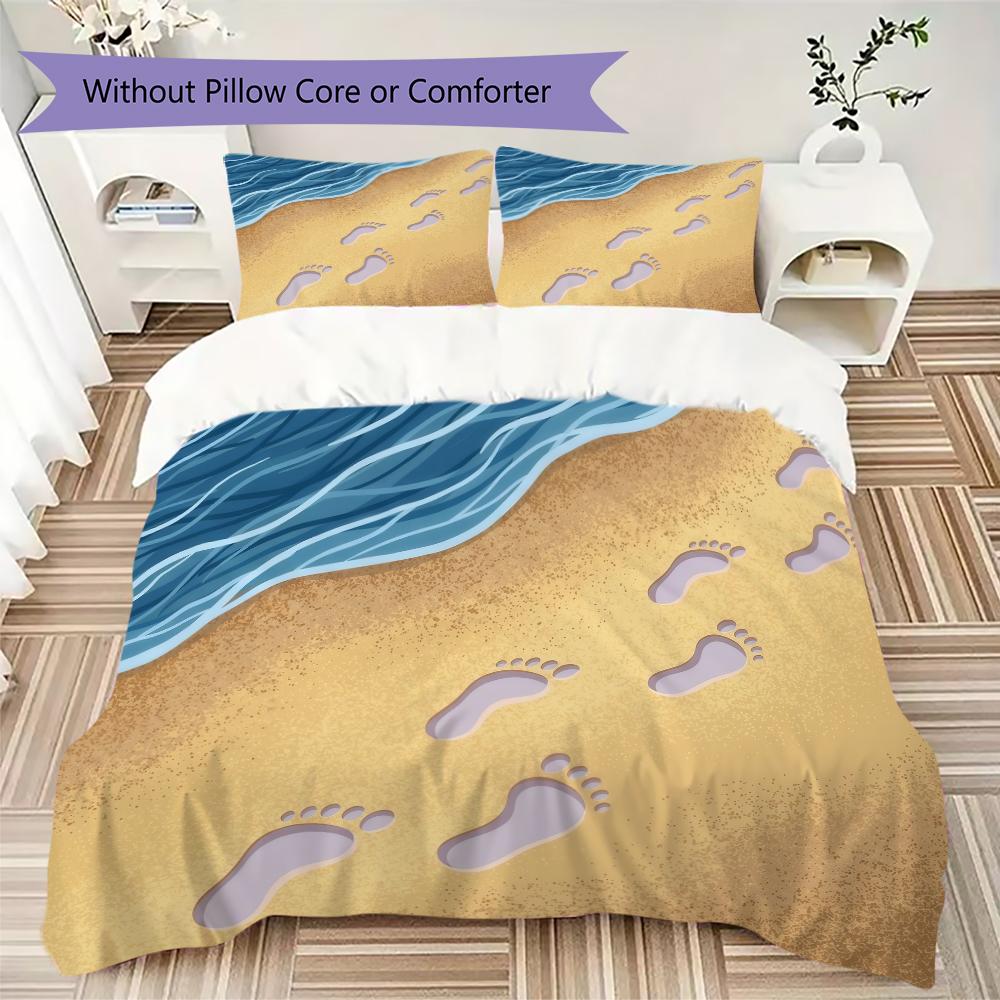 Beach Seagull Shell Pattern Bedding uilt Set uilt Cover Pillowcase Home Decoration Birthday Gift (1 * duvet cover + 2 * pillowcase without core)