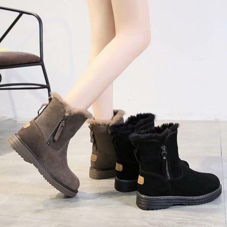 Fur integrated Northeast snow boots women's new winter student velvet cotton shoes flat non-slip short boots