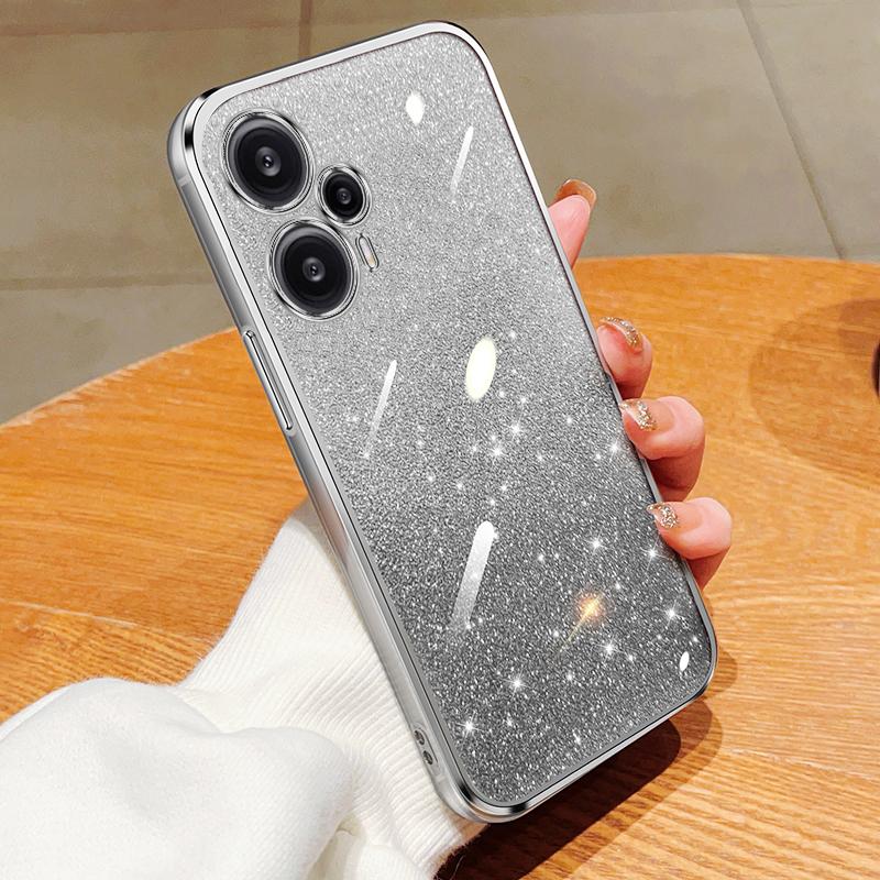 KEYSION Luxury Plating Glitter Phone Case for Xiaomi POCO F5 Transparent Soft TPU Shockproof Back Cover for POCO F5 Pro