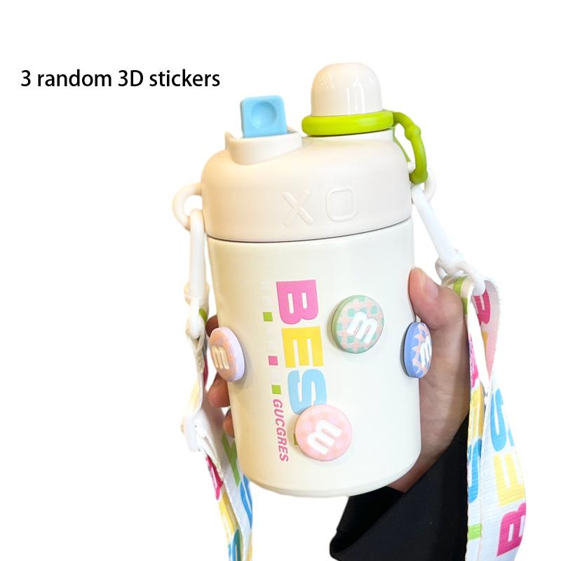 

Кружка Макарон 520мл Нержавеющая сталь Большая Детская Изоляция 3d Наклейка Бутылка белый