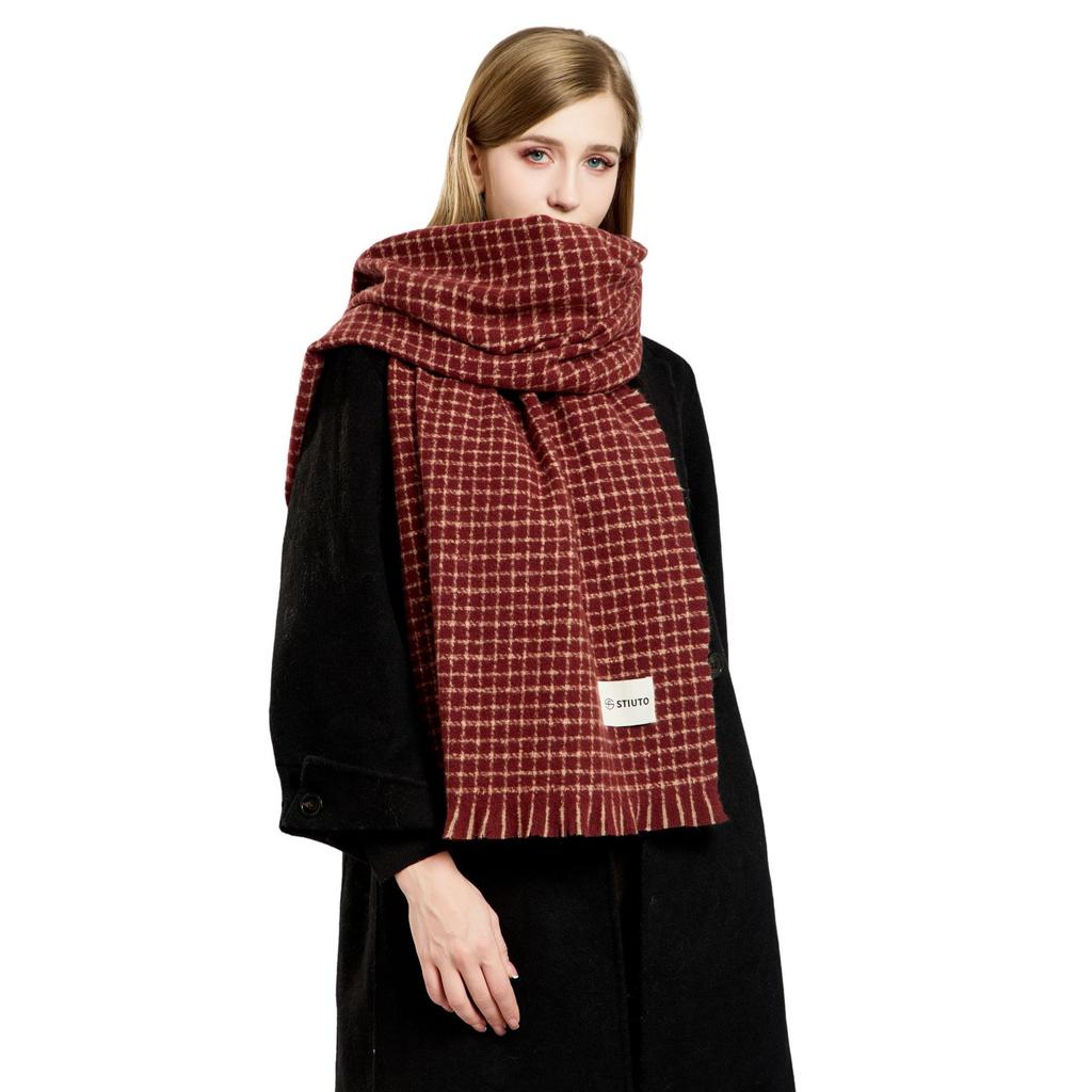 New Angela red scarf women's thickened long autumn and winter senior sense versatile simple plaid warm scarf