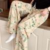 Summer Women's Cotton Rayon Loose Fit Soft Homewear Ankle-Length Wide Leg Floral Printed Lounge Pants