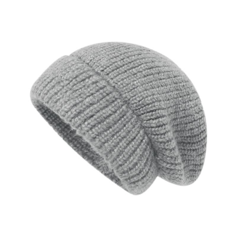 Big Head Circumference Knitted Wool Hat Simple and Versatile Plain Face Three-in-one Cover Hat Autumn and Winter Women Keep Warm