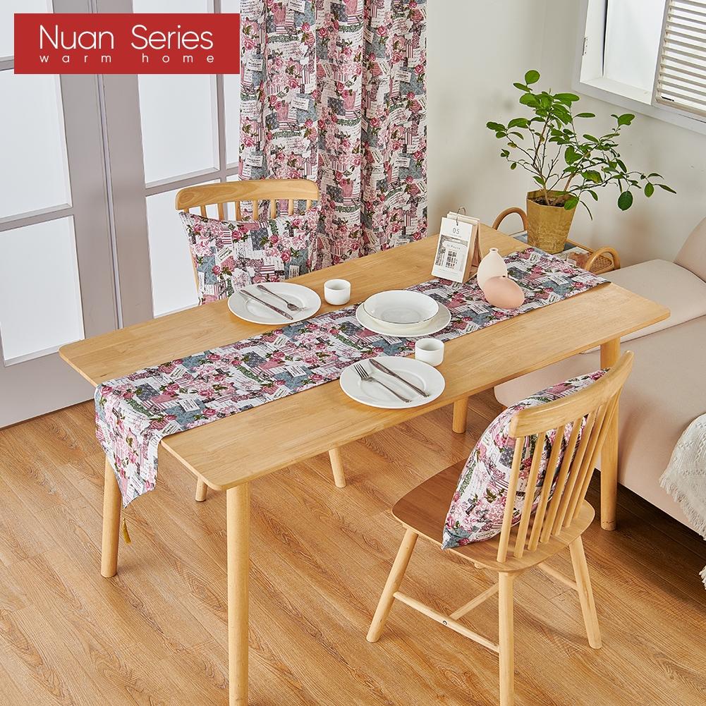 1PC Nuan Series French Romantic Retro Curtains Pink Rose Printed Tassel Table Runner for Dinner Table Decor Kitchen for Home Table Home Decor