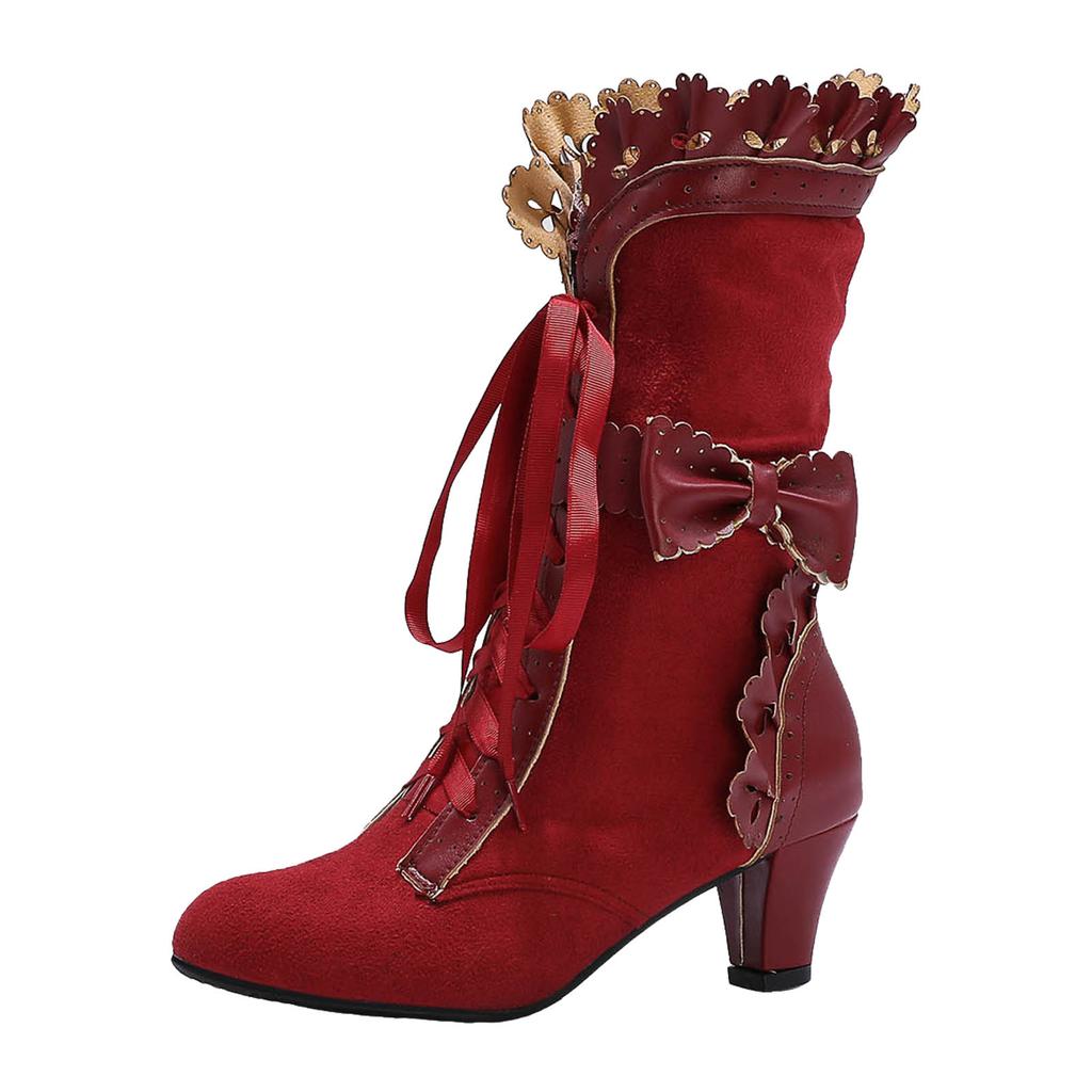 Wedge Boots For Women Knee High Wide Calf Women Vintage Boots Lace Bridal Brides Wedding Boots Mid Calf Zipper Zapatos De Mujer