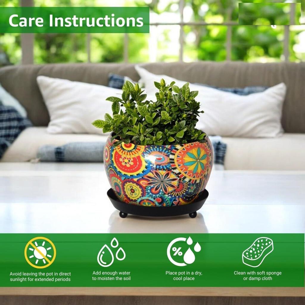 5 Inches, Lily Metal Plant Pot with Saucer Plate | Indoor Outdoor Home Decor Item for Garden Plants Flower, Balcony, Patio, Living Room, Garden