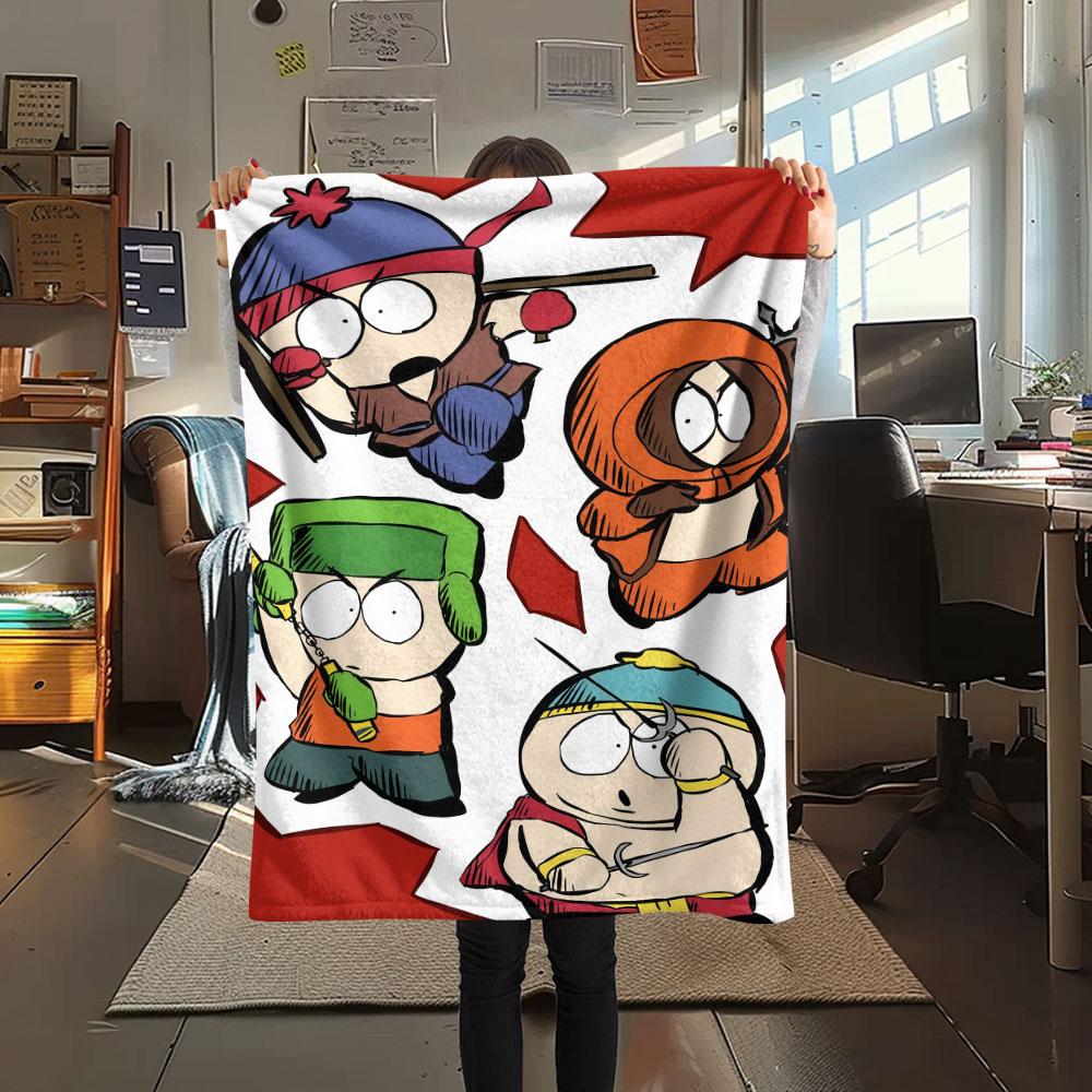 South Park Cartoon Printed Flannel Blanket, soft throw for bedroom sofa, washable, fan merchandise, great gift.