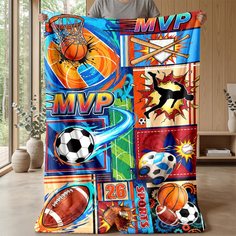 Sports Equipment Pattern Theme Blanket Lightweight Warm Flannel Blanket Decorative Throw Blanket for Home Decoration