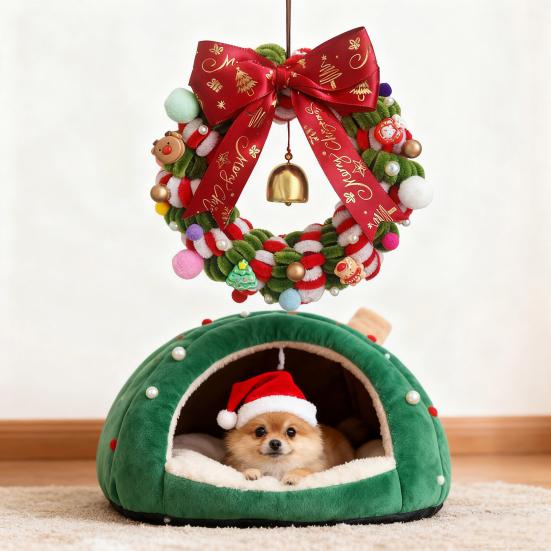 Yousheng 1 Set Christmas Wreath Kit with Red Green Pipe Cleaner Bell Santa Reindeer Charm Ribbon DIY Handmade Xmas Tree Holiday Party Hanging Wreath