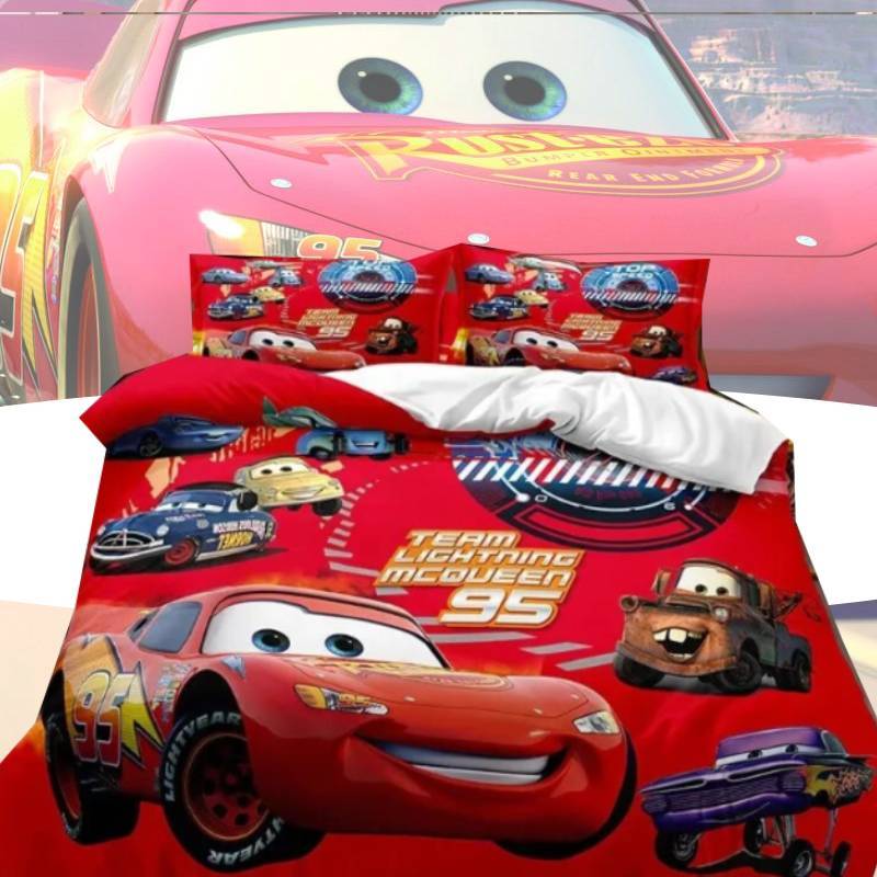Print Cars Lightning Design Bedding And Pillowcase Three Piece Set Decor