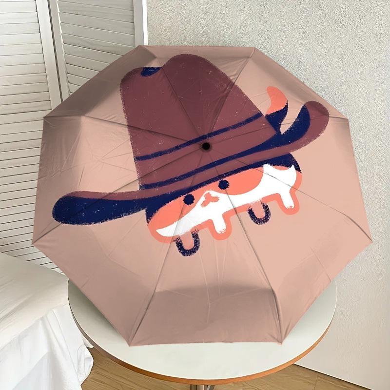 Western Cowboy Hat & Mustache Print Umbrella: Automatic Opening/Closing, Outdoor Protection, Travel Accessory, Lightweight & Durable 149