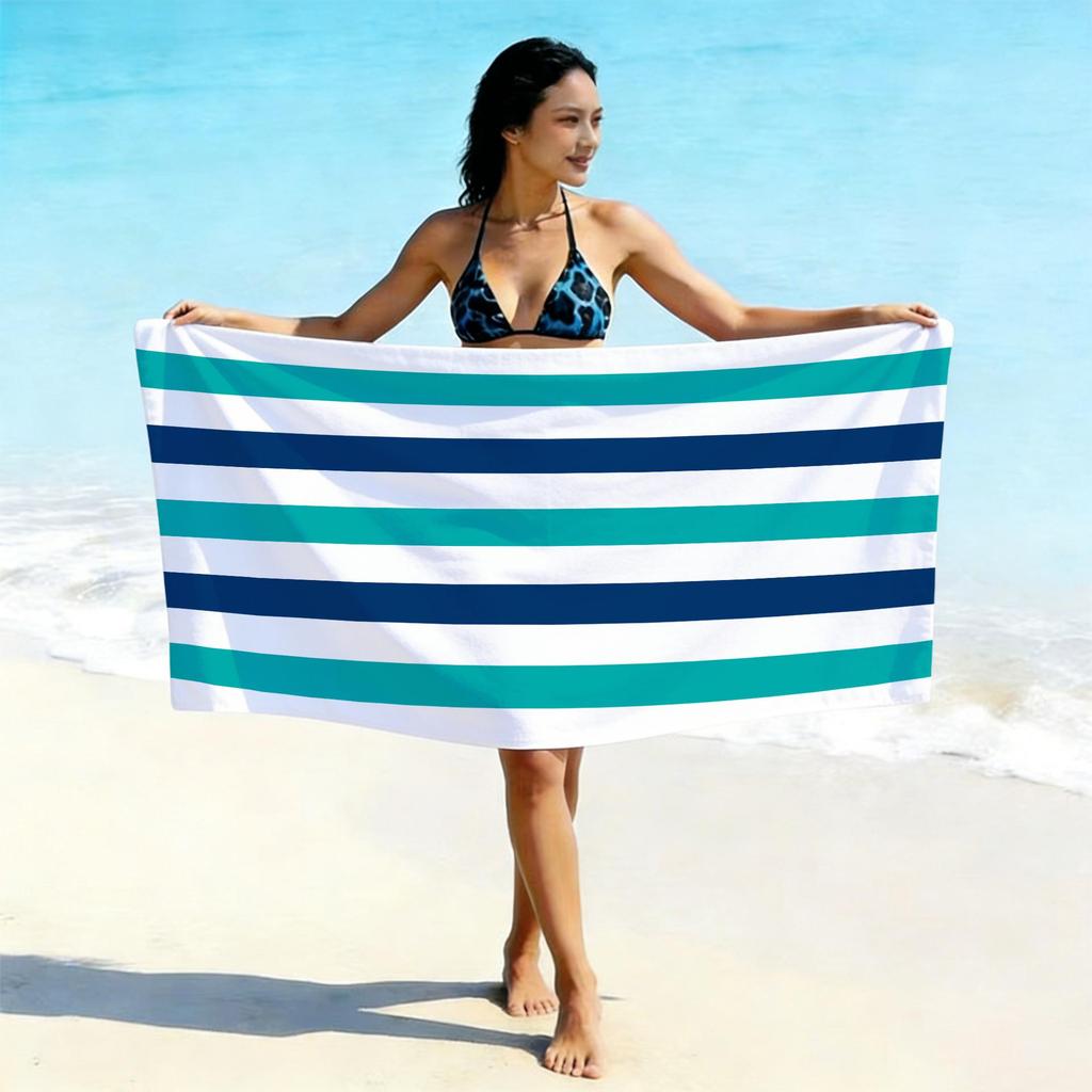 Ultra-Absorbent Striped Beach & Bath Towel - Thick, Soft, Microfiber