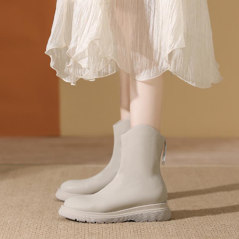 thick-soled Martin boots women's soft leather Chelsea boots women's flat-soled short boots autumn and winter single boots thin boots casual versatile