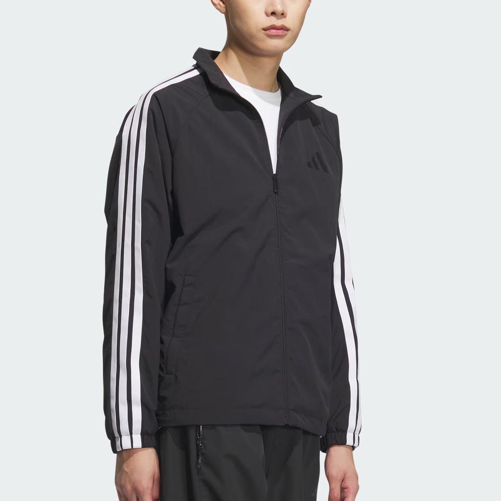 Adidas 3-Stripes Logo Stripe Loose Fit Stand Collar Zip Shoulder Sleeve Long Sleeve Jacket Men Jacket Black White KC3892