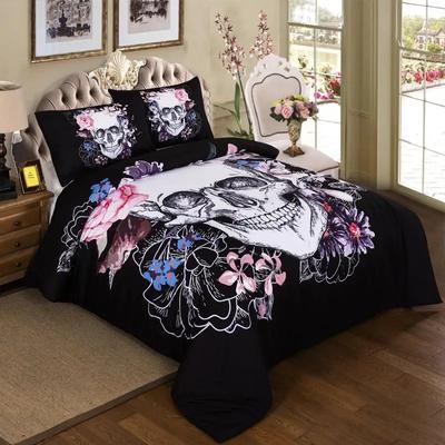 Neue 3D-Totenkopf-Bettwäsche-Sets Karierte Bettbezüge Für Kingsize-Bett Europäischer Stil Zucker Totenkopf Bettwäsche Rosa Blumen Bettbezug Bett-Set