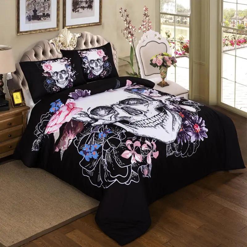 

Comforter New 3D Skull Bedding Sets Plaid S For King Size Bed Europe Style Sugar Skull Bedding Pink Flower Bed Set Comforter (quilt)-EU Single(135*200cm)3pcs