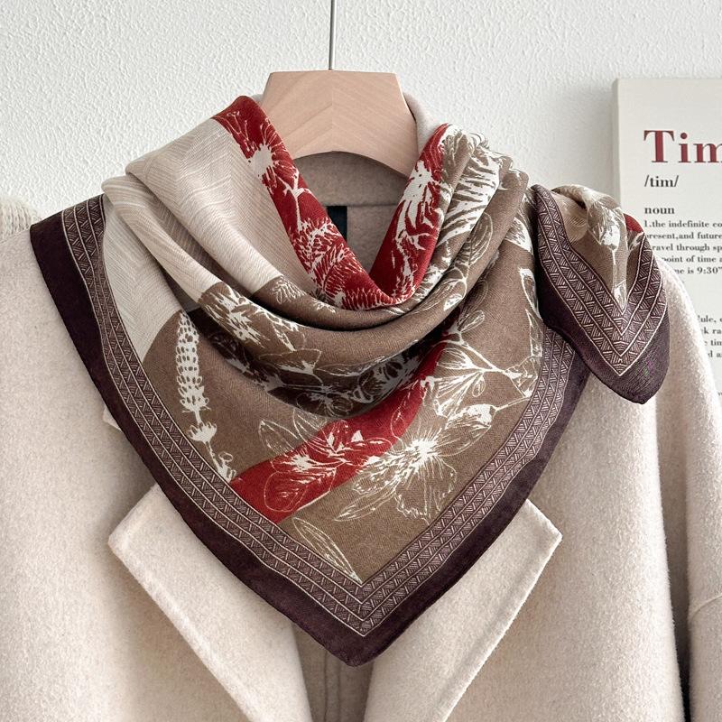 Chessboard Plaid 71CM Cotton and Linen Silk Scarf Small Square Scarf Women's Spring and Autumn Summer Thin Scarf Scarf Linen Headscarf Belt