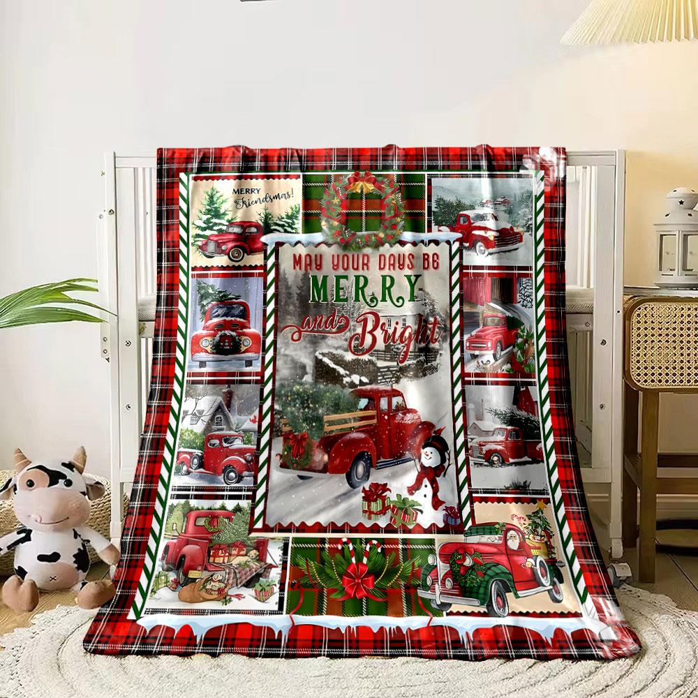 Christmas Red Truck Pattern Festive Winter Warm Blanket for Sofa Bed Blanket for Livingroom Couch lunch breakthrow for Friend's festival Gift
