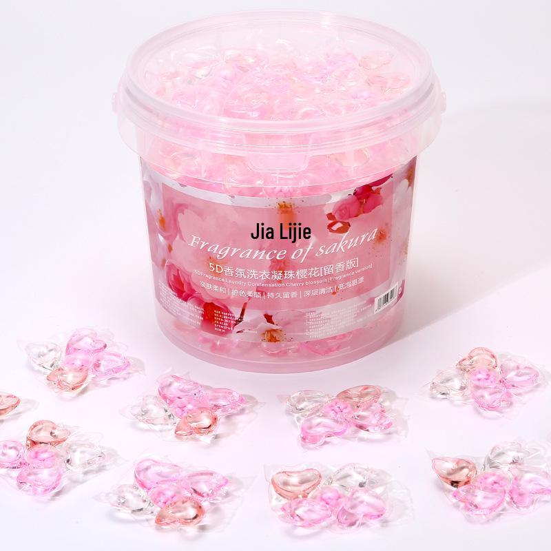 Sakura Laundry Pods: 5-in-1 Detergent with Softening Balls, Stain Removal & Long-Lasting Fragrance Beads.