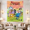Adventure Time, Finn and Jake running across green hills surrounded by princesses, BMO and Ice King under an orange sky Wall Hanging