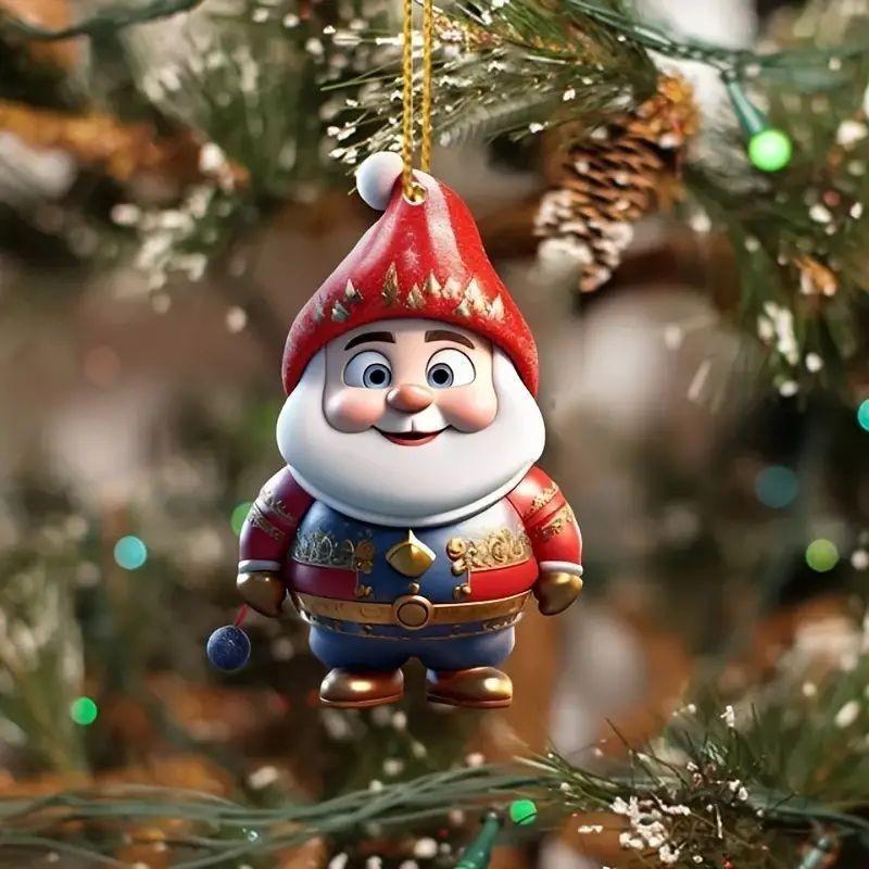Christmas Character Pendant Acrylic Flat Pattern Santa Claus Boys and Girls Xmas Tree Hanging Car Interior Decoration Pendants