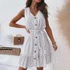Loose V Neck Casual Ladies Dress Ruffle Hem Breathable for Vacation Female