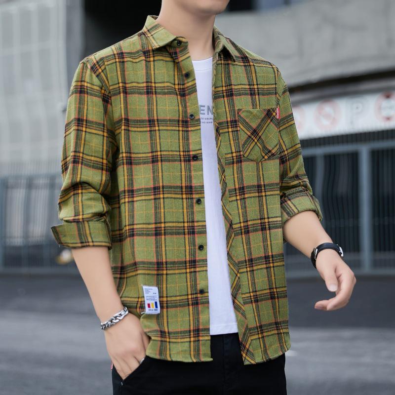 2024 Herr Casual Långärmad Rutig Skjortjacka