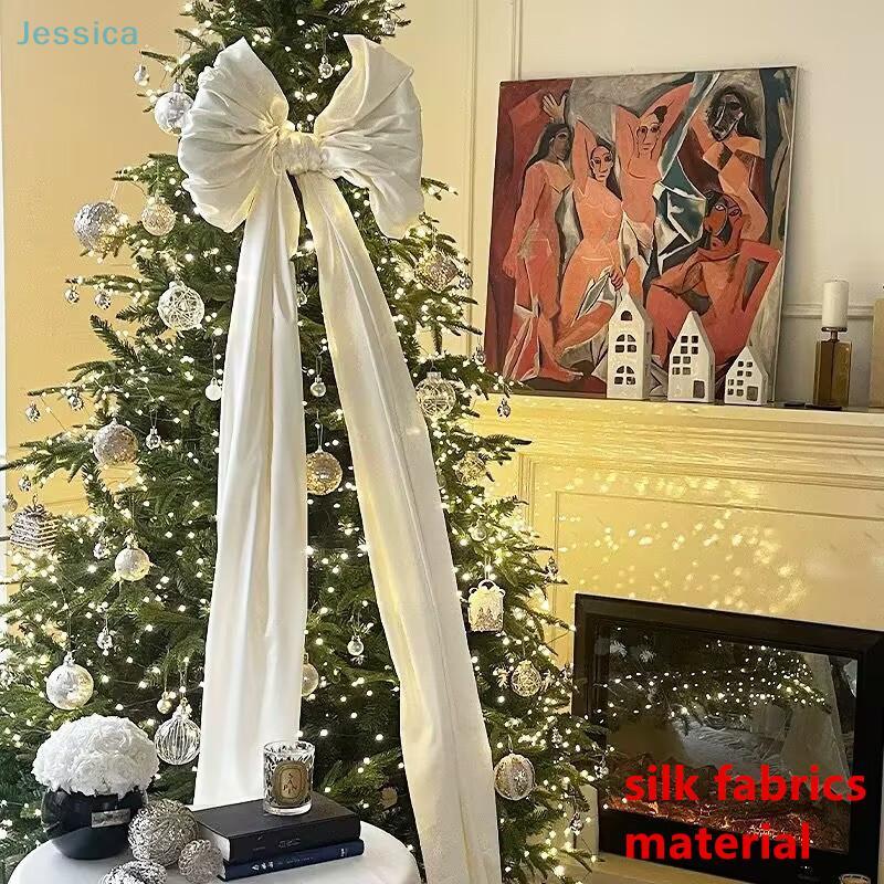 Pink Organza Lighted Christmas Tree Bow Topper Large Holiday Tree Decoration Elegant Xmas Home Party Decor Accessory