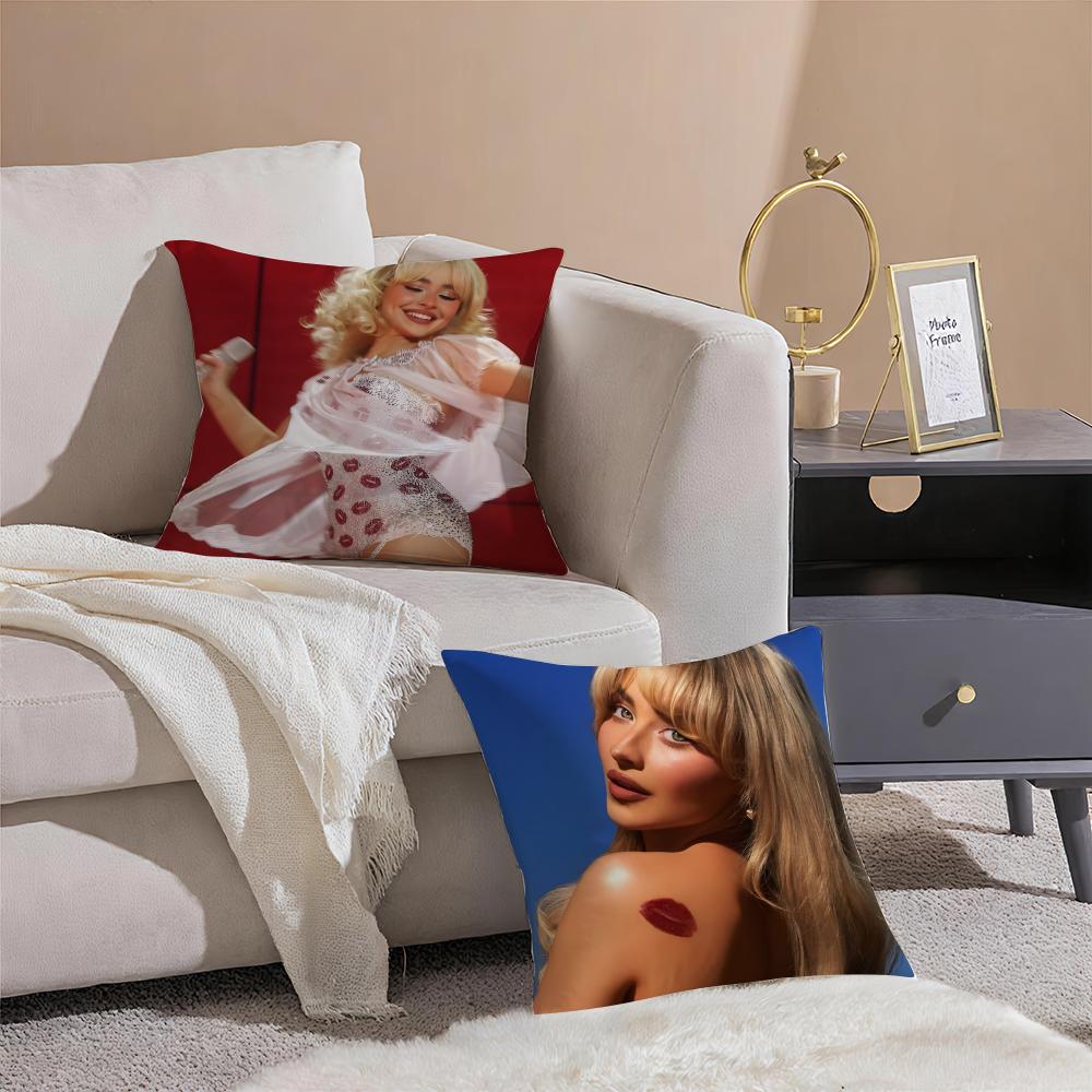 Modern Pop Beautiful Singer SSabrina Carpenter Cushion Cover Pillowcase Short Plush Invisible Zipper Room Sofa Cushion Cover