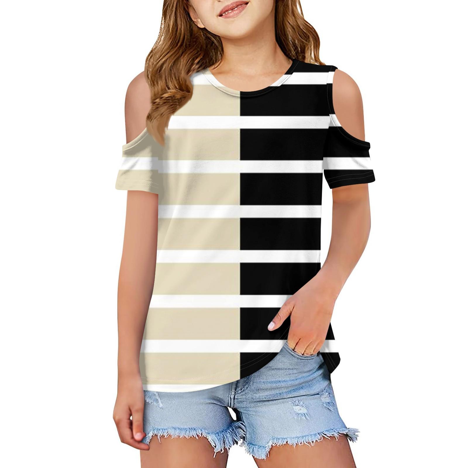 

Детская летняя модная роса плечо круглый воротник досуг полосатая футболка пальто 100 бежевый