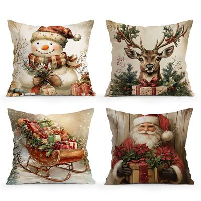Vintage Festival Christmas Pillowcase Printed Polyester 45x45cm Throw Pillowcover Decorative Sofa Cushion Pillowslip Home Decor