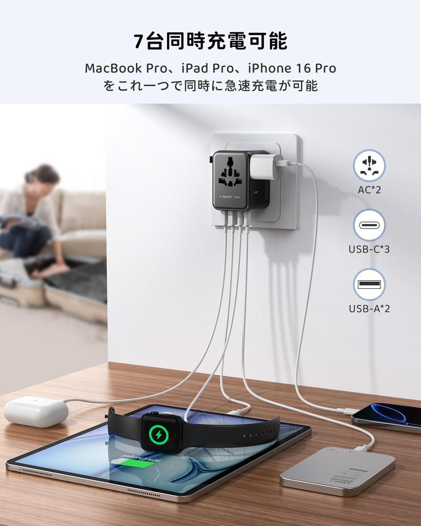 Ulepszona wtyczka konwersyjna MOMAX PD 70W GaN szybkie ładowanie wtyczka konwersyjna do podróży zagranicznych ładowanie 7 urządzeń jednocześnie gniazda PD QC 2 AC