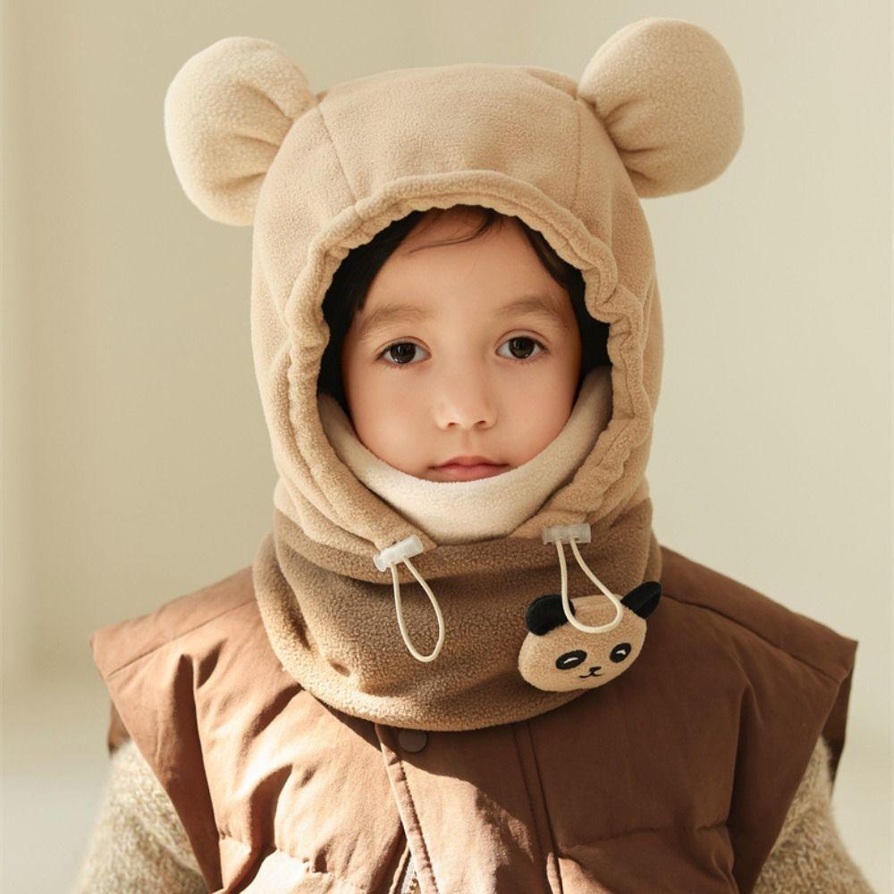 Soft Drawstring Bear Ear Hat Warm Panda Neckerchief Panda Plush Scarf with Face Mask  Streetwear