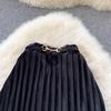 2025 Korean Style High Waist Pleated Velvet Skirt Versatile Hip Covering Thin Medium And Long A-Line Skirt