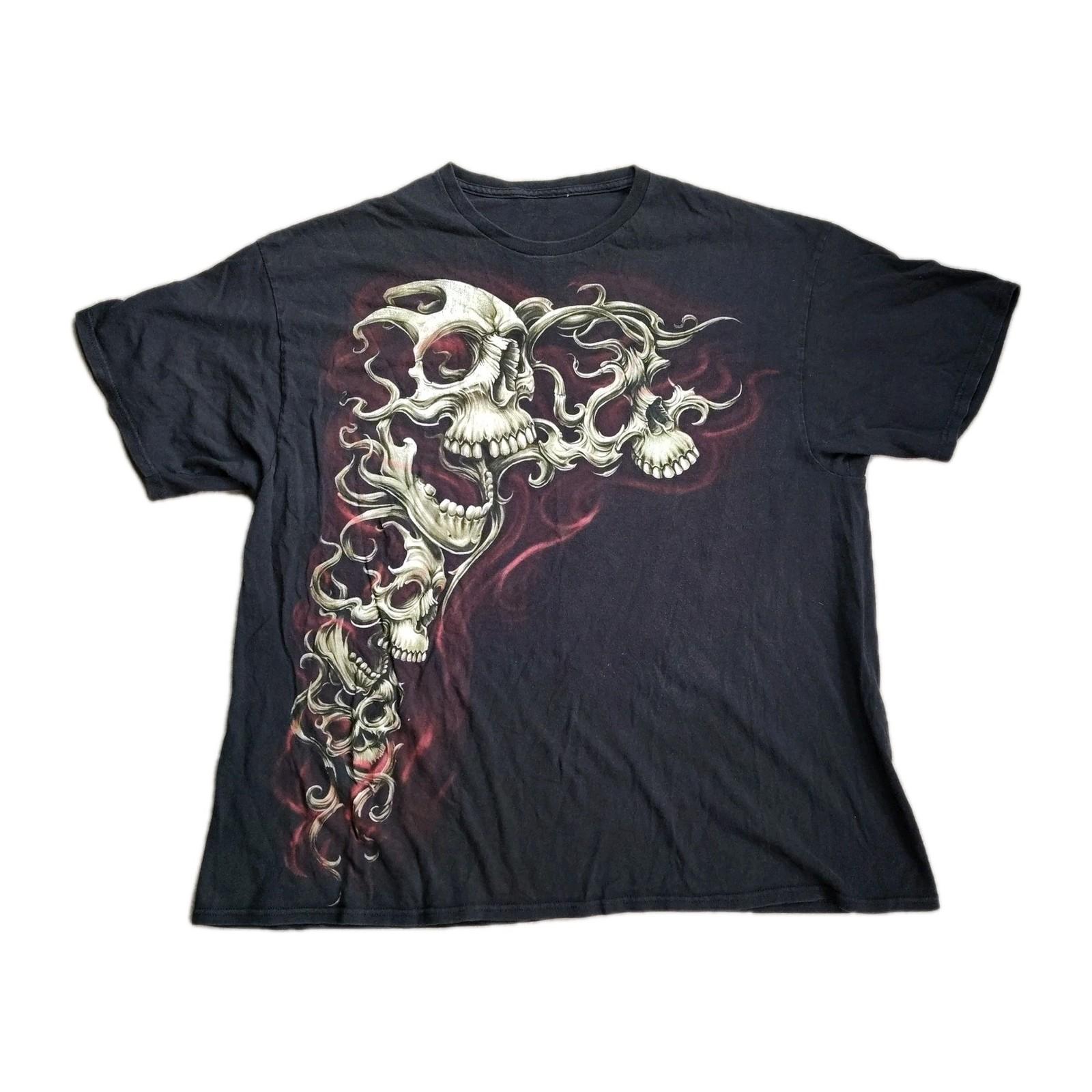 Flaming Skull Graphic T-Shirt Mens XL Black Grunge Gothic Skater S разноцветный