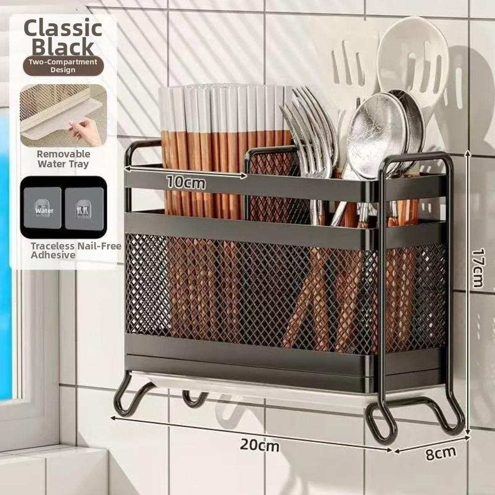 Multi Compartment Cutlery Draining Rack Wall Mounted Chopsticks Storage Holder Home Use