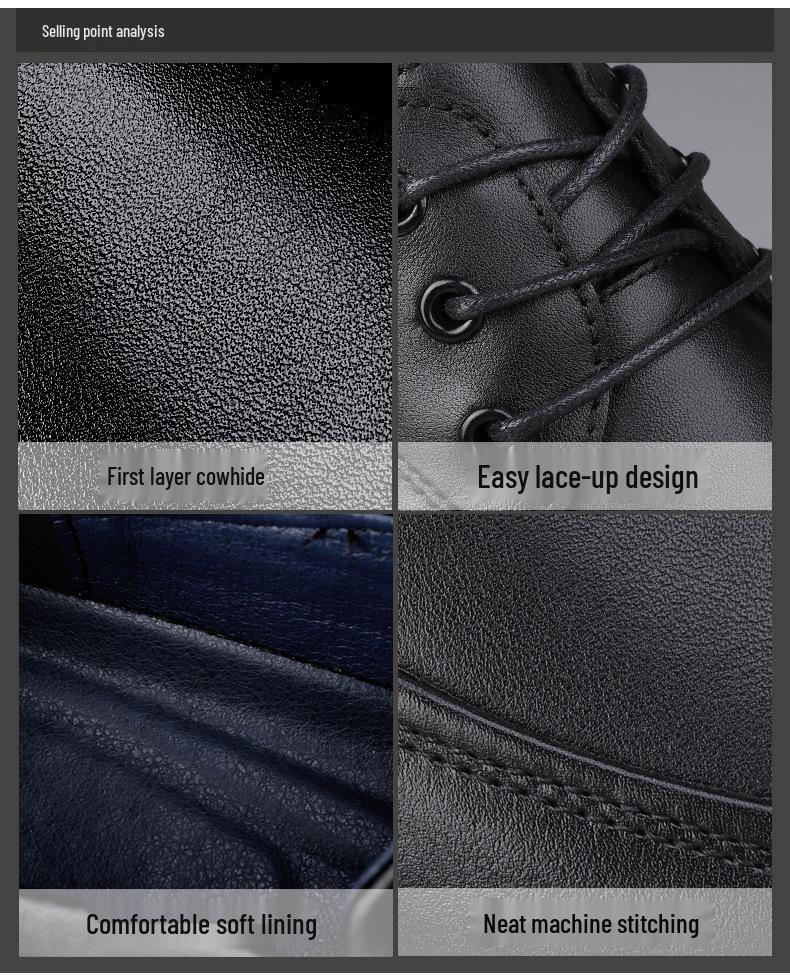 Men's Spring Leather Casual Business Lace-up Shoes - Genuine Leather, Comfortable, Large Sizes Available