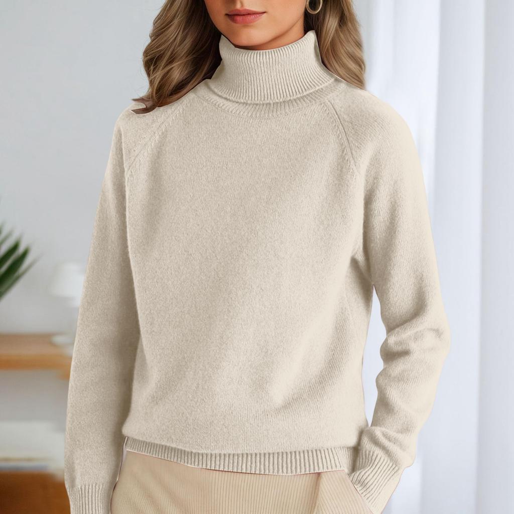Women's Stand-up Collar Pullover Loose Thick Solid Color Turtleneck Knitted Base Sweater