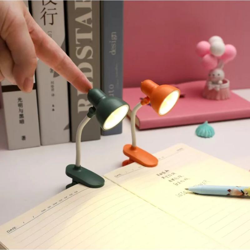 Reading light adjustable rotating clip mini desk lamp battery powered camping portable clip night light with multiple colors