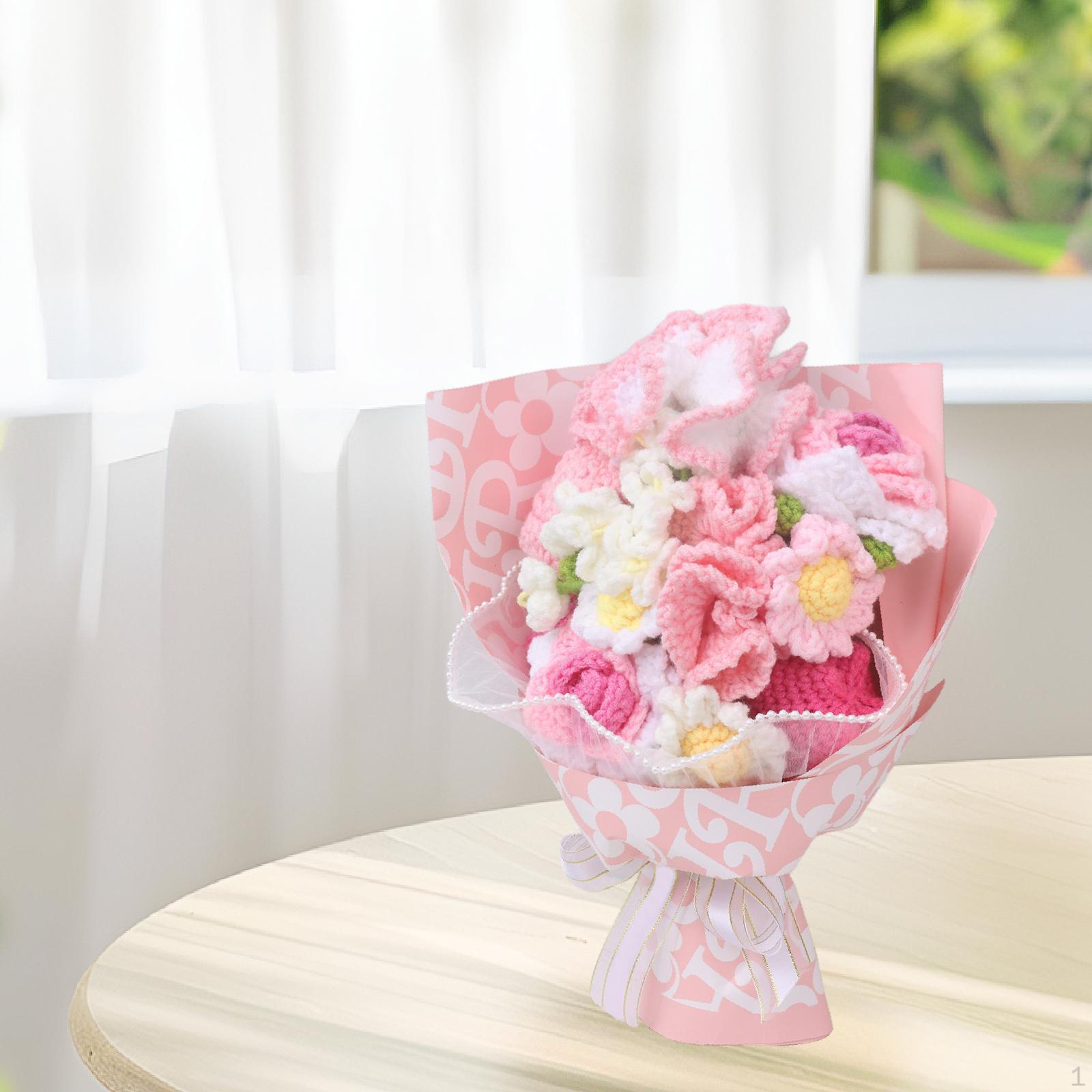 

Букет В язаних Крючком Квітів Штучний Висота 13,78 дюйма Ручна Робота В язаний Подарунок Style B