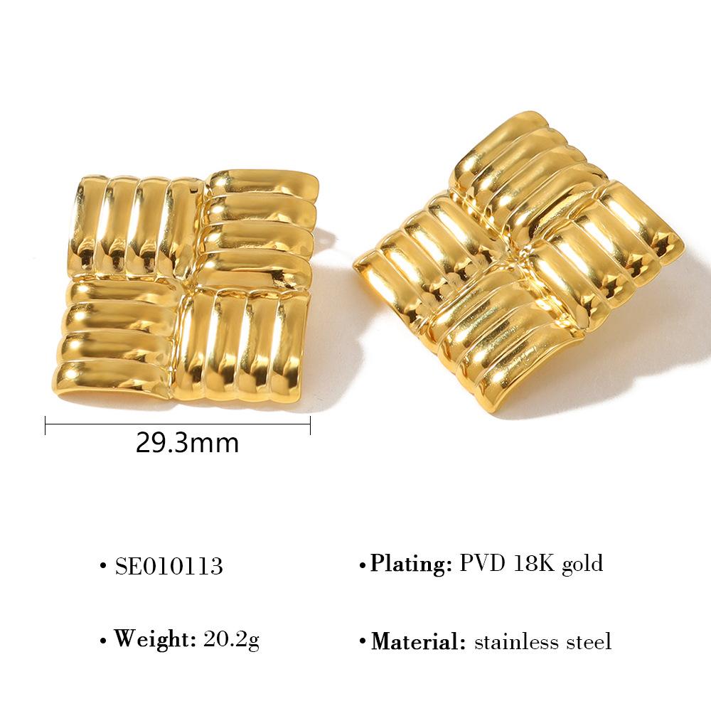 CARLIDANA Hot Selling Stainless Steel Jewelry Fashion Gold Plated Earrings Stripe Wrapped Triangular Square Earrings Women