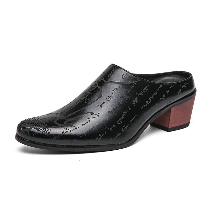 

Большого размера сумка голова тапочки мужские летние носить нескользящая кожа британский гравированный деловой платье полутапочки внешнеторговые мюли 38 чёрный