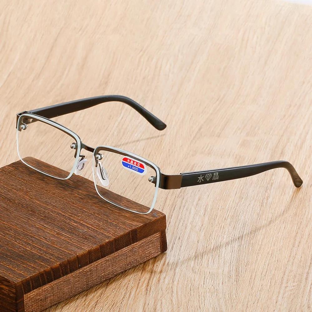 Men Reading Glasses Glasses Imitation Crystal Half-frame Presbyopia Eyeglasses Diopter +1.0 To +4.0 Retro Gafas
