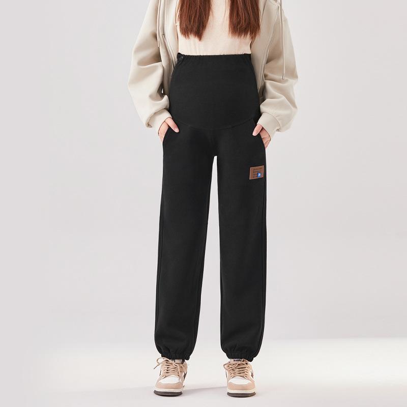 Maternity Sweatpants Casual Pants Autumn and Winter Fleece Thickened Loose Outer Wear Maternity Clothes Large Size Thin Maternity Sweatpants